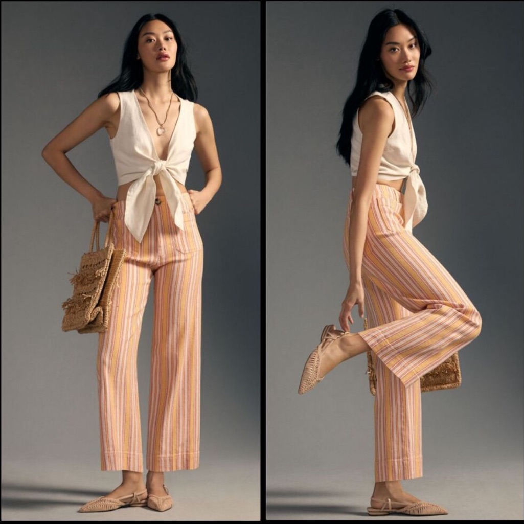 Anthropologie The Colette Cropped Wide-Leg Striped Linen Pants
